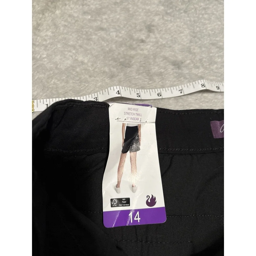 New Gloria Vanderbilt Women's Black Shorts Size 14 Mid Rise Stretch Twill‎ 5